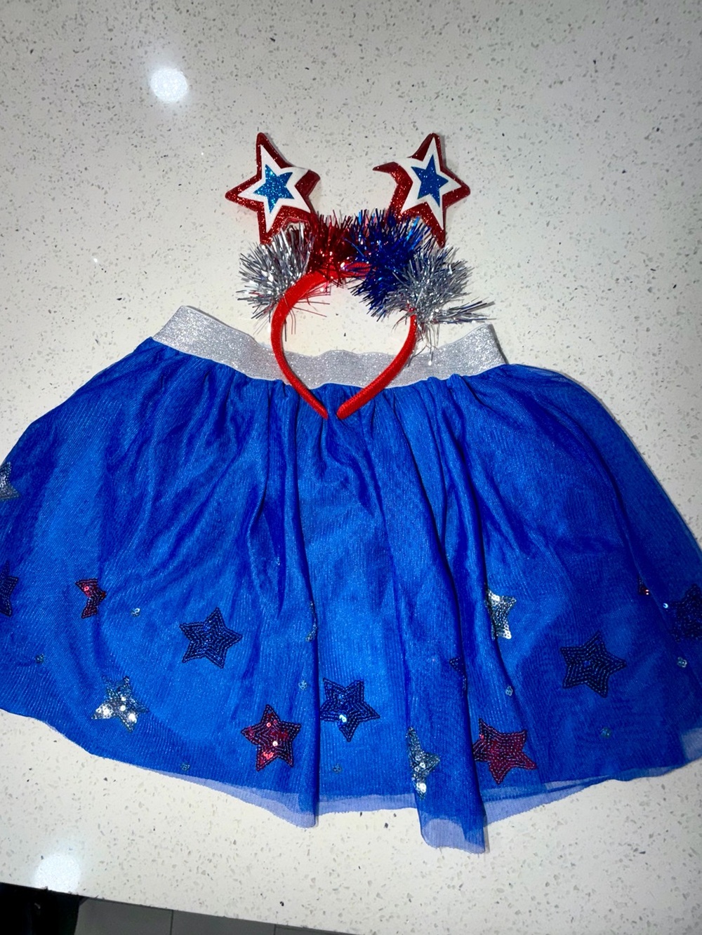 4 july Kids Blue Star Tulle Skirt Costume with Red Star Headband